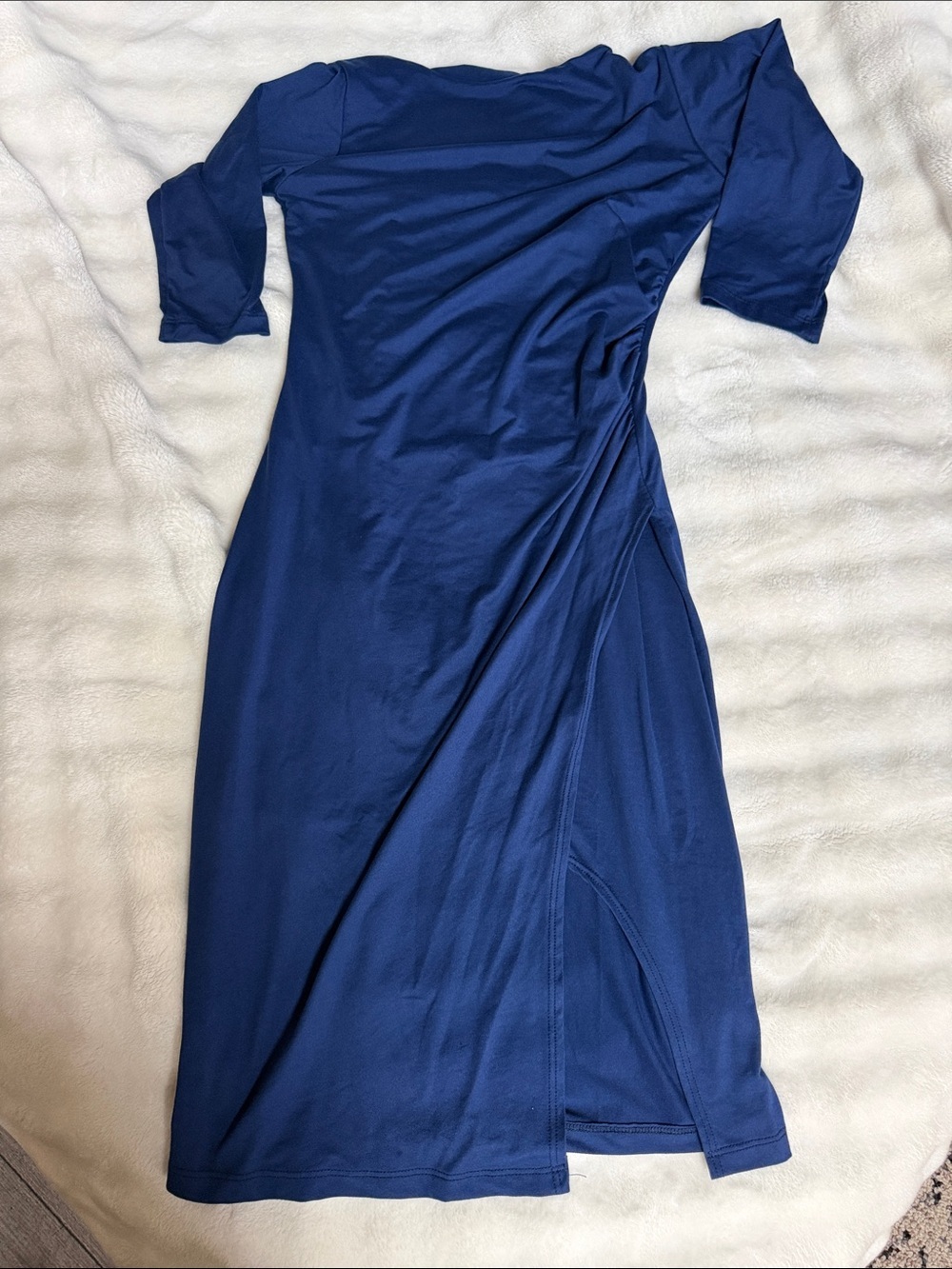 Verse Elegant Navy Blue Midi Wrap-Style Dress